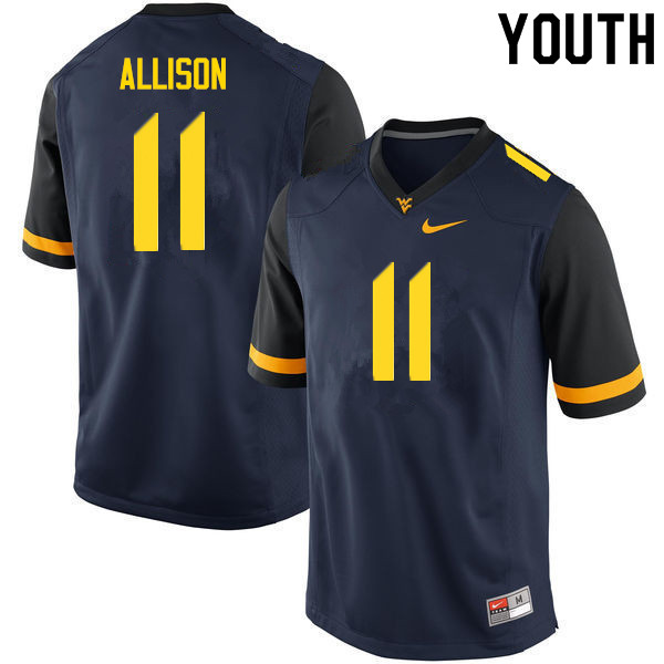 Youth #11 Jack Allison West Virginia Mountaineers College Football Jerseys Sale-Navy